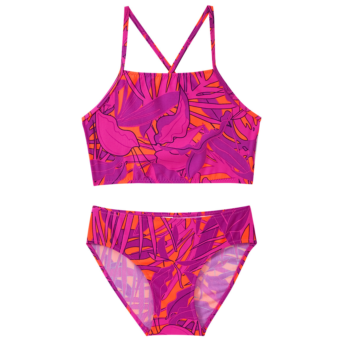 Yigga Mädchen Bikini mit Palmen-Print lila / orange