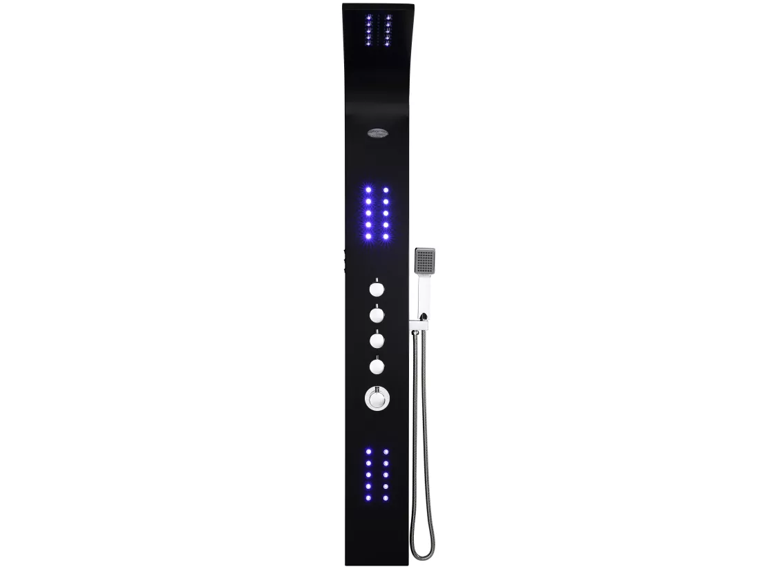 Colonne de douche hydromassante thermostatique à leds - 20*165cm - Noir - FELICITA