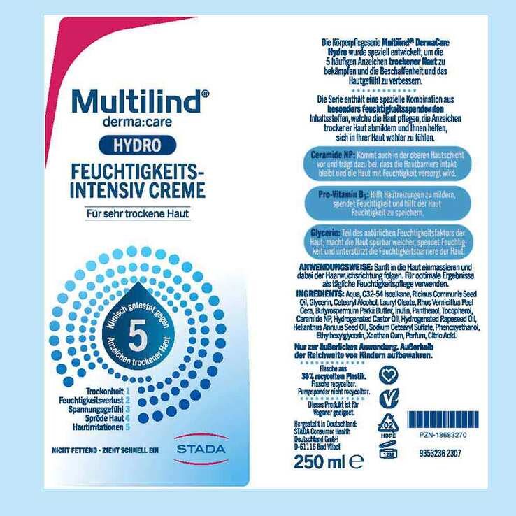 Multilind Dermacare Hydro Feuchtigkeits-Intensiv Creme, 250 ml