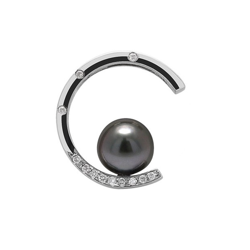 Pendentif Perle de Tahiti, Diamants et Argent 925/1000