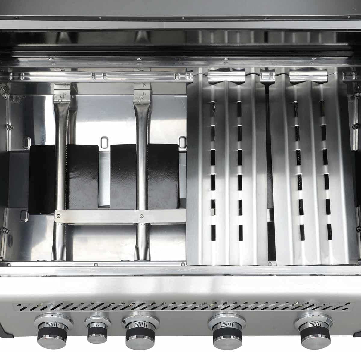 SANTOS Gasgrill S-418 schwarz - 4 Hauptbrenner, 800 °C Grillzone, Heckbrenner/Backburner, Gussgrillroste - inkl. Drehspieß, Rostheber & Silikonablage