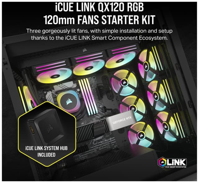 Corsair iCUE LINK QX120 RGB 120mm PWM-blæser startsæt(3-pakke)