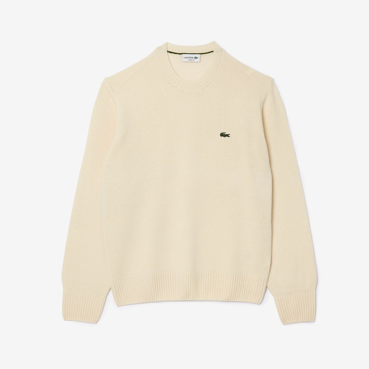 LACOSTE<br>Suéter liso de gola redonda em malha de lã cardada