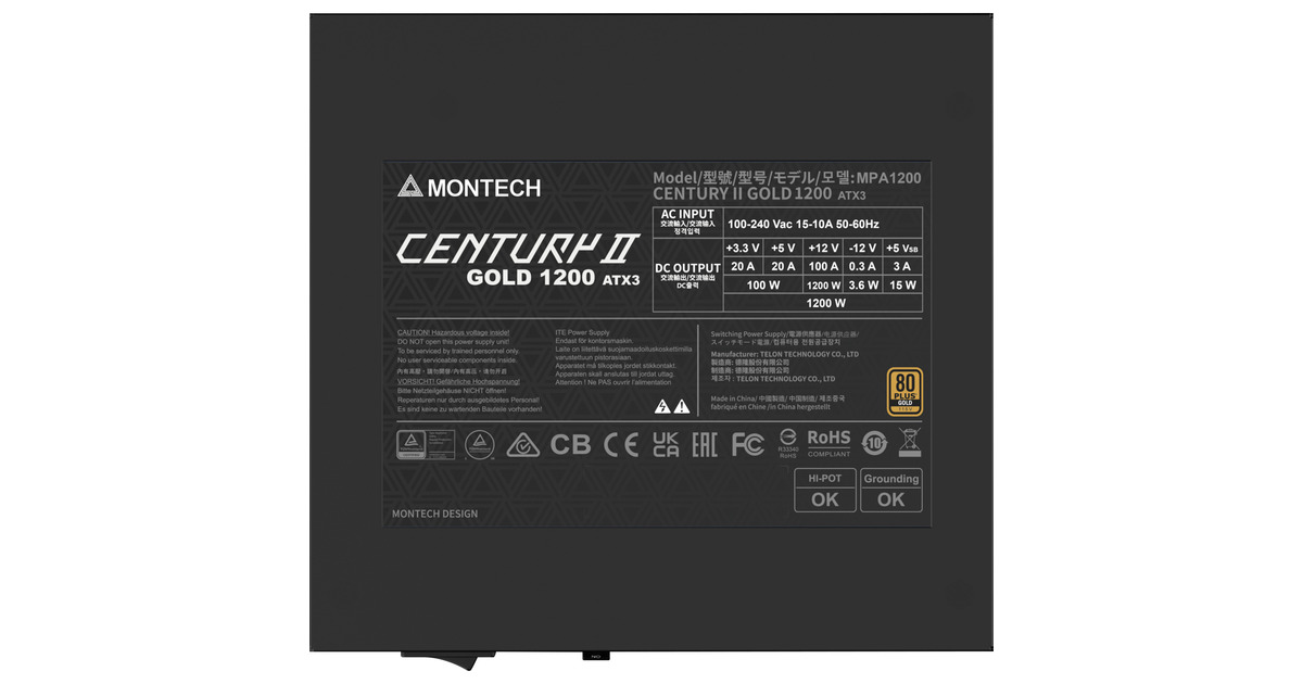 MontechCentury II modulaire 1200 watt voeding   (Zilver, 1x 12V-2x6, 6x PCIe)