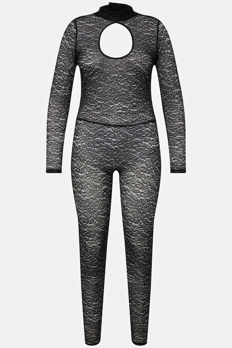Catsuit, Langarm, Leo Spitze, Ouvert-Öffnung im Schritt