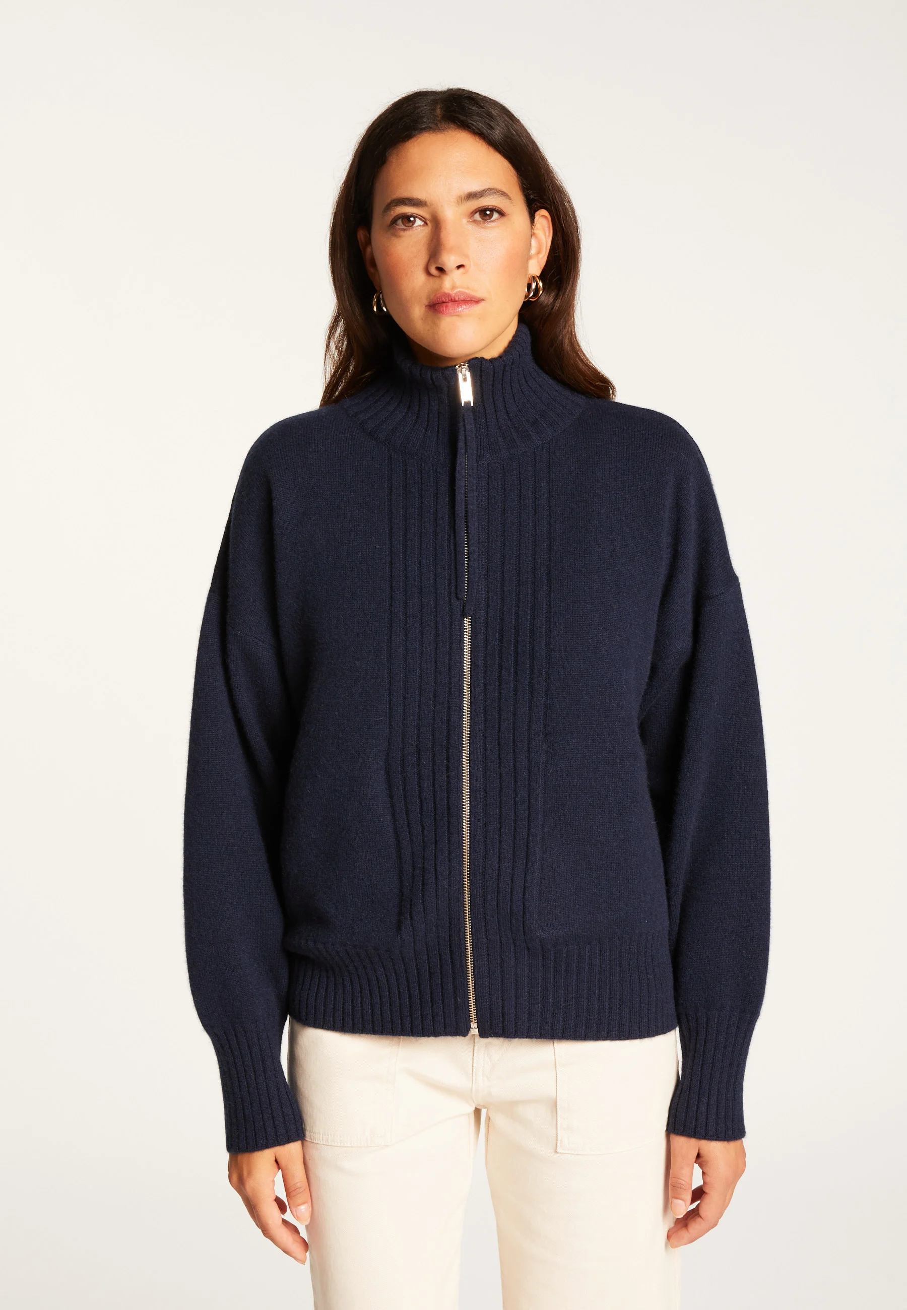 AGNES DUO - Gilet zippé en cachemire | Bleu