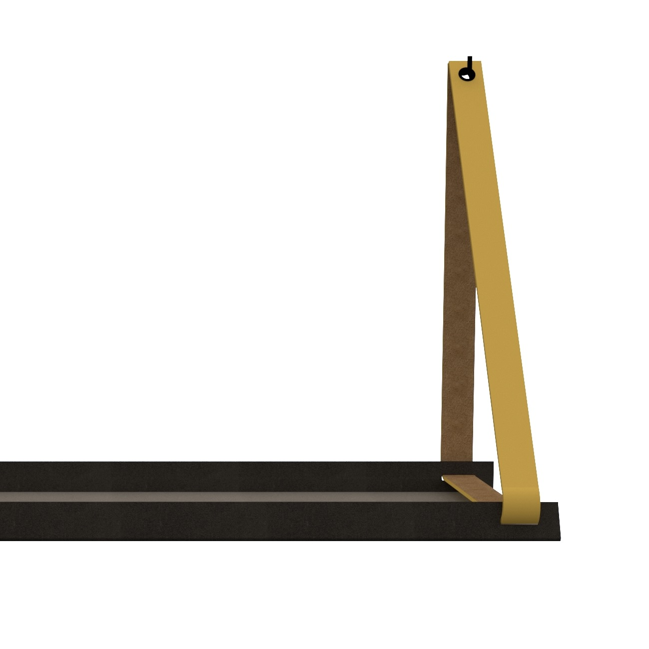 Stalen wandplank 70x20cm - incl. leren plankdragers Stalen wandplank met leren plankdragers - Okergeel