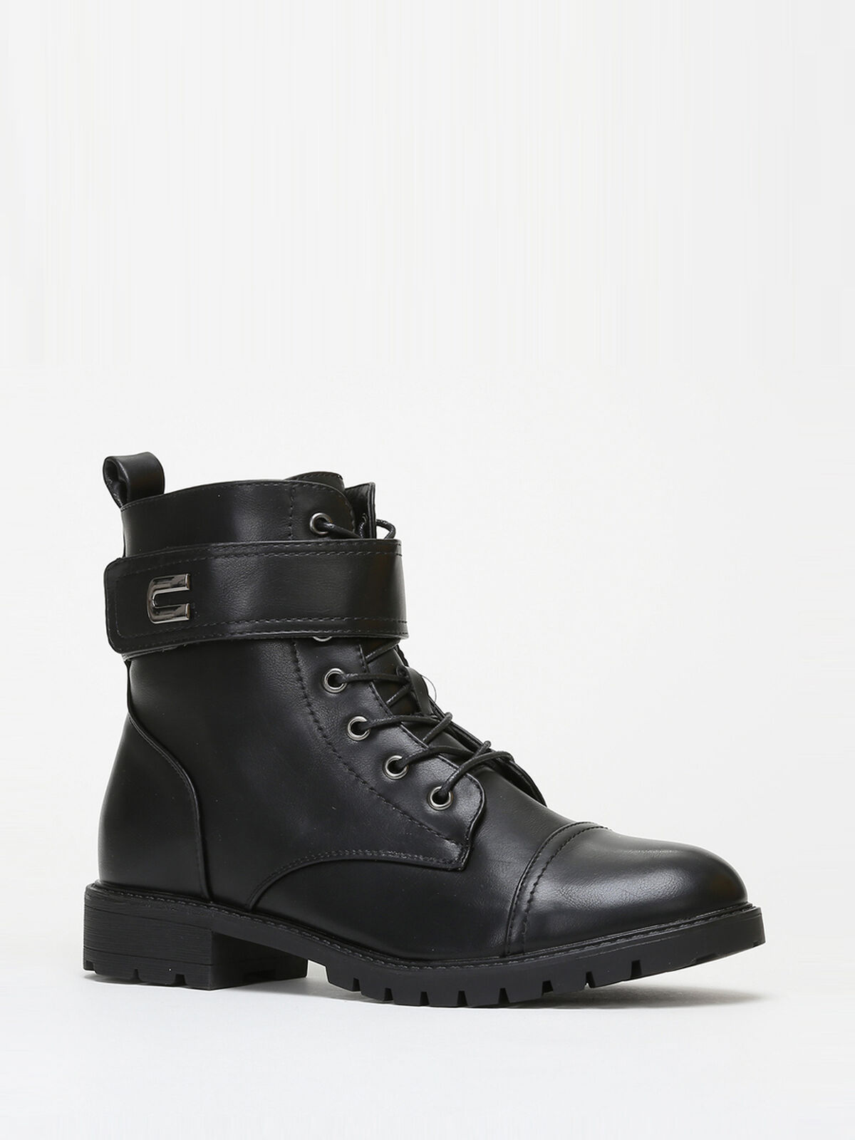 Bottines rangers à bride grandes tailles- Noir