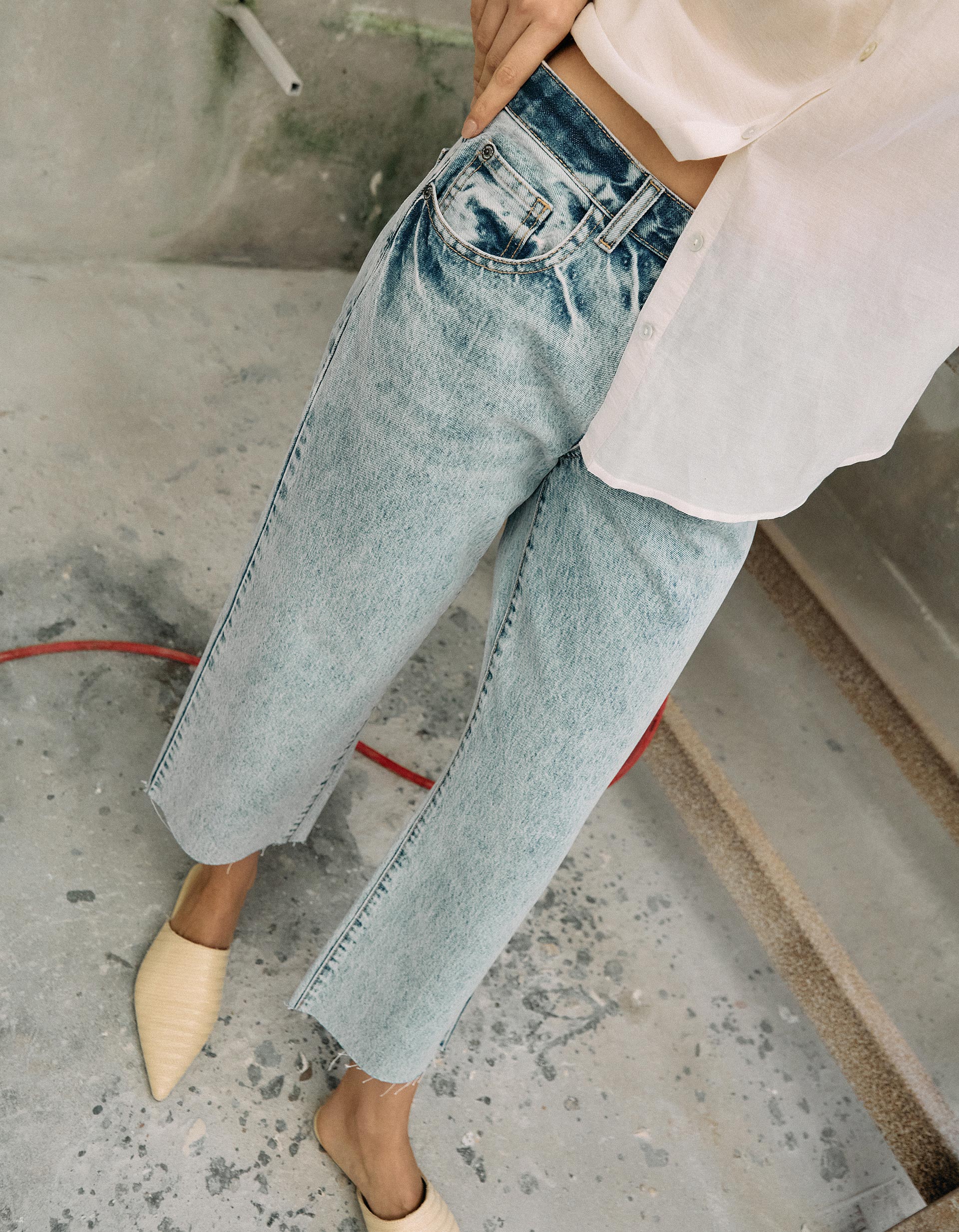 Calças de Ganga 'Straight Fit', Mulher, Azul Claro