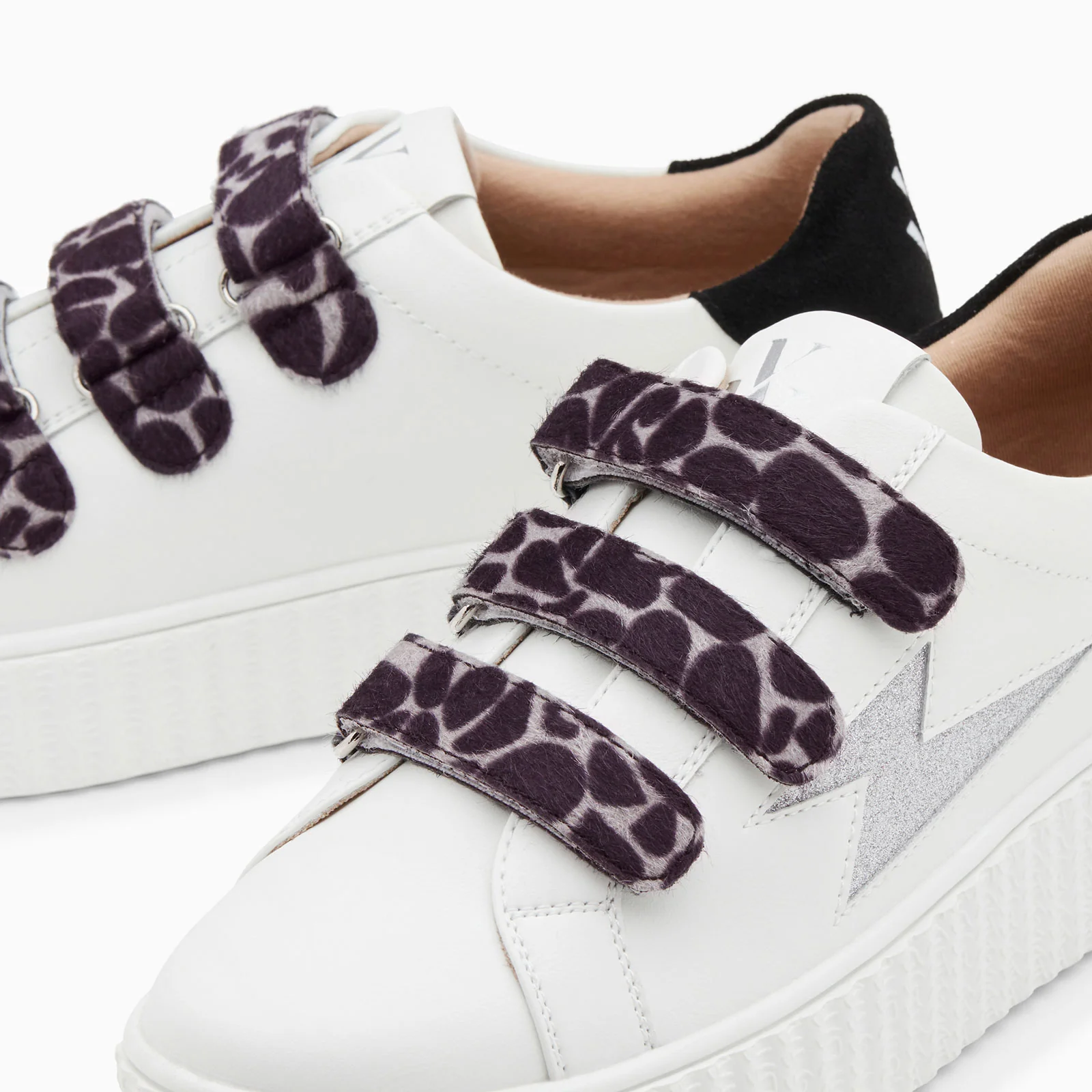 Sneakers-Baskets éclair Thaïs blanc et argent pailleté à scratchs