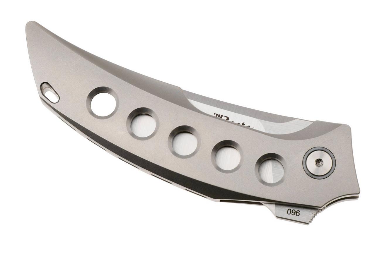 Reate Velocity Satin Elmax, Bead Blasted Titanium, zakmes, Tashi Bharucha design