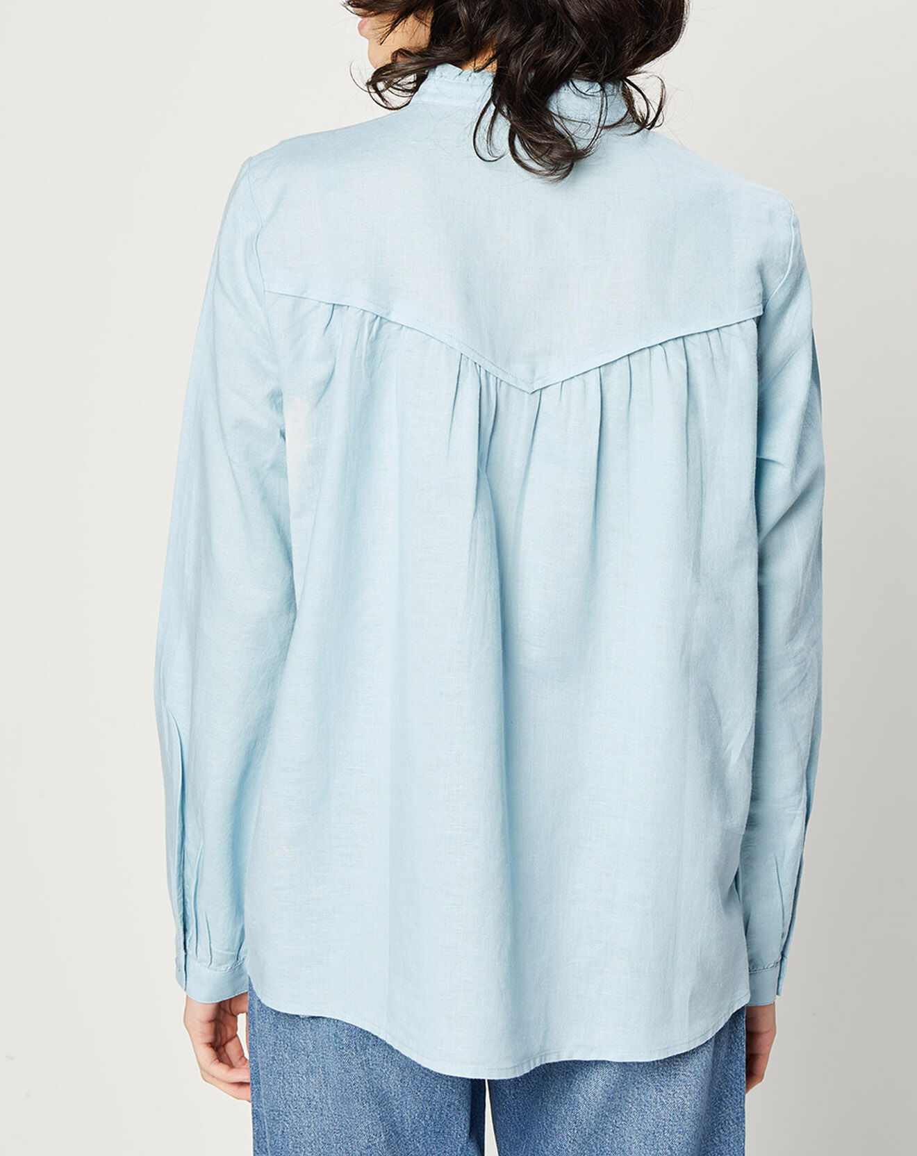 Esprit Chemise en Lin & Coton à Col Volant bleu clair