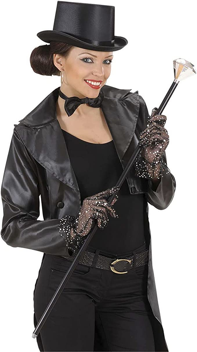 Diamant Gehstock Fasnachts Kostüm Zubehör Motto Party Accessoire 20er Jahre Halloween Foto Requisite - Schwarz / Silber