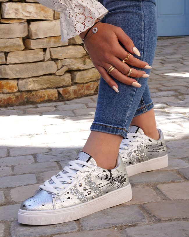 Sneakers à Motif Look Cosmique argenté