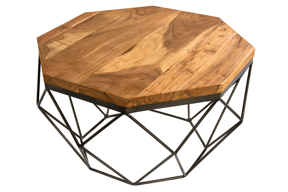 Design Couchtisch DIAMOND 70cm natur Mangoholz massiv messing Eisengestell