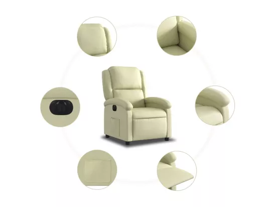 Fauteuil inclinable électrique crème cuir véritable