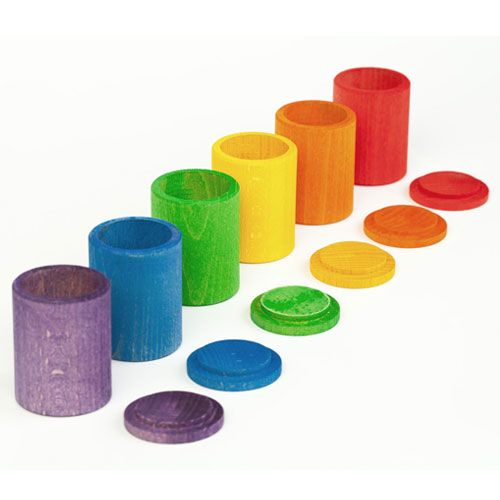 Grapat houten potjes met deksel kleur - (6 st) 16-137