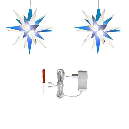 Herrnhuter Sterne Innenstern A1e blau/weiß (13cm) 2er Set LED inklusive Netzteil