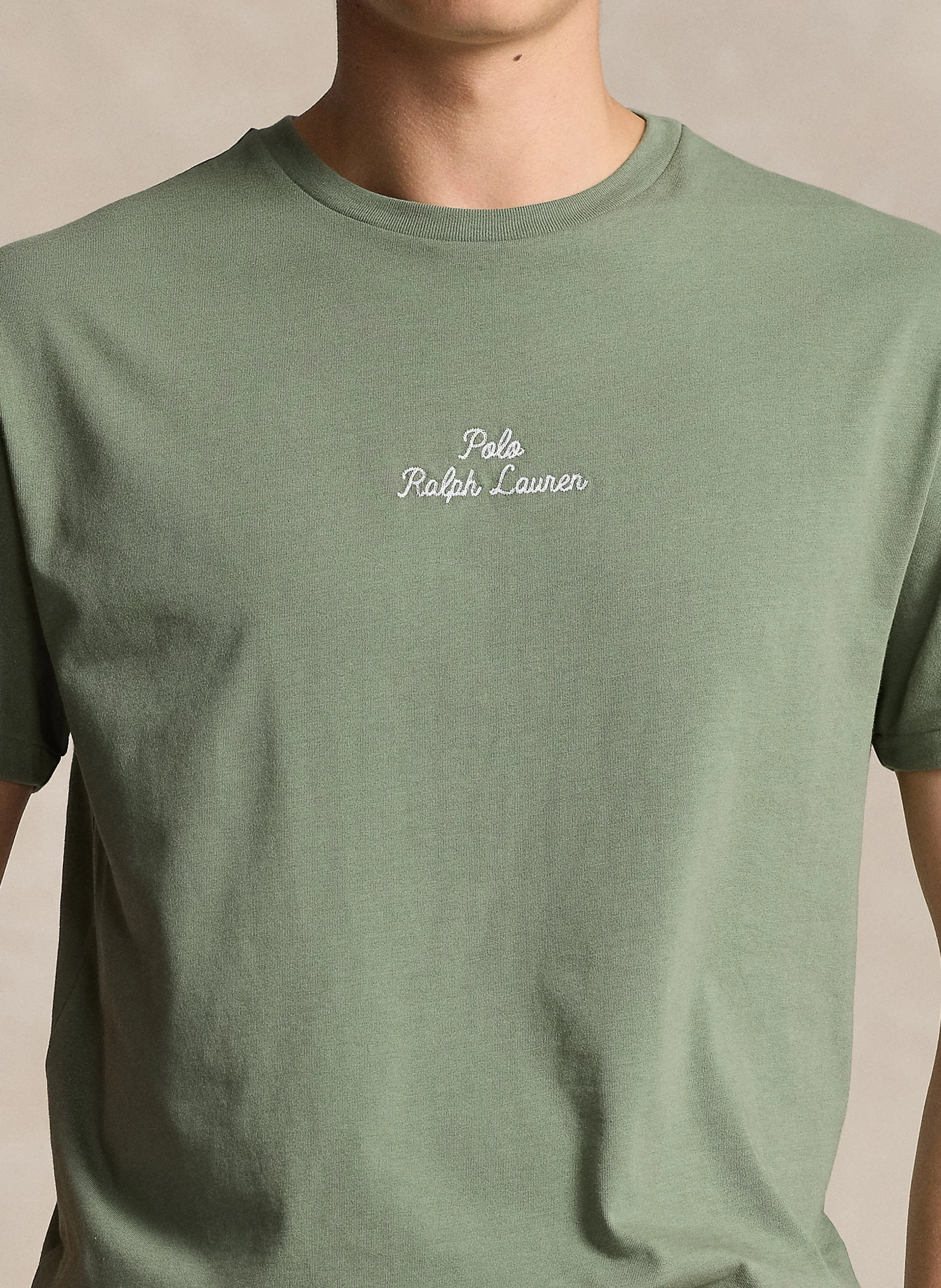 Tee-shirt col rond logo brodé en coton | Vert