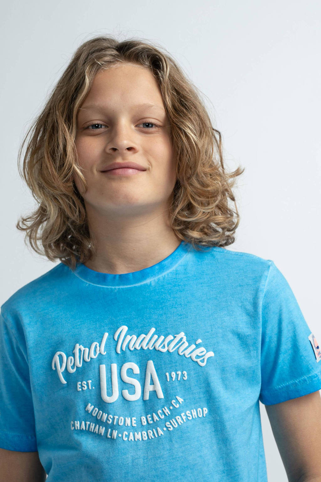 Petrol Industries T-shirt met printopdruk lichtblauw