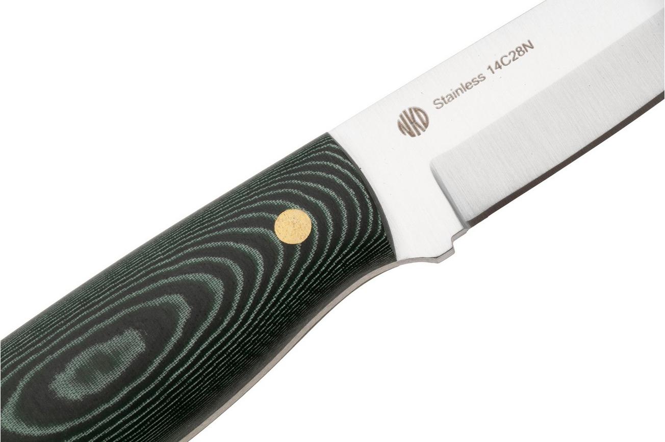 Nordic Knife Design Visent 100 2050 Satin 14C28N, Green Micarta, vaststaand mes