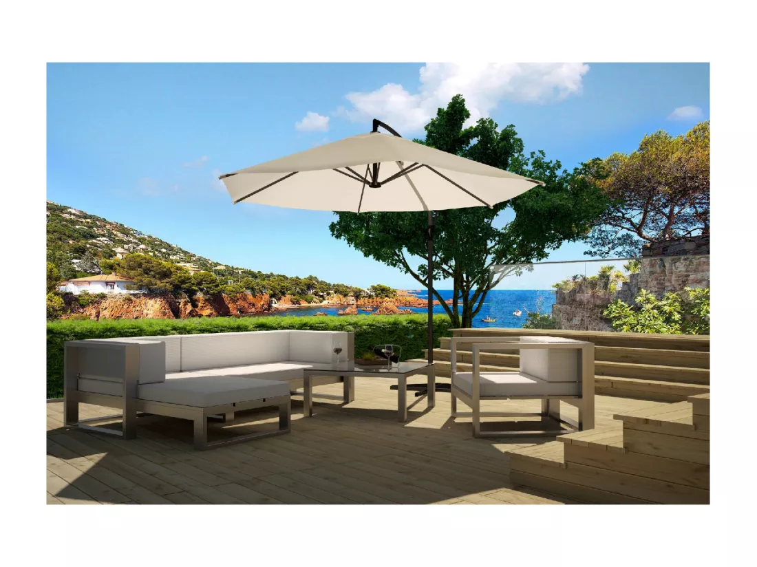 Parasol déporté rond diamètre 300cm écru PORTICIO