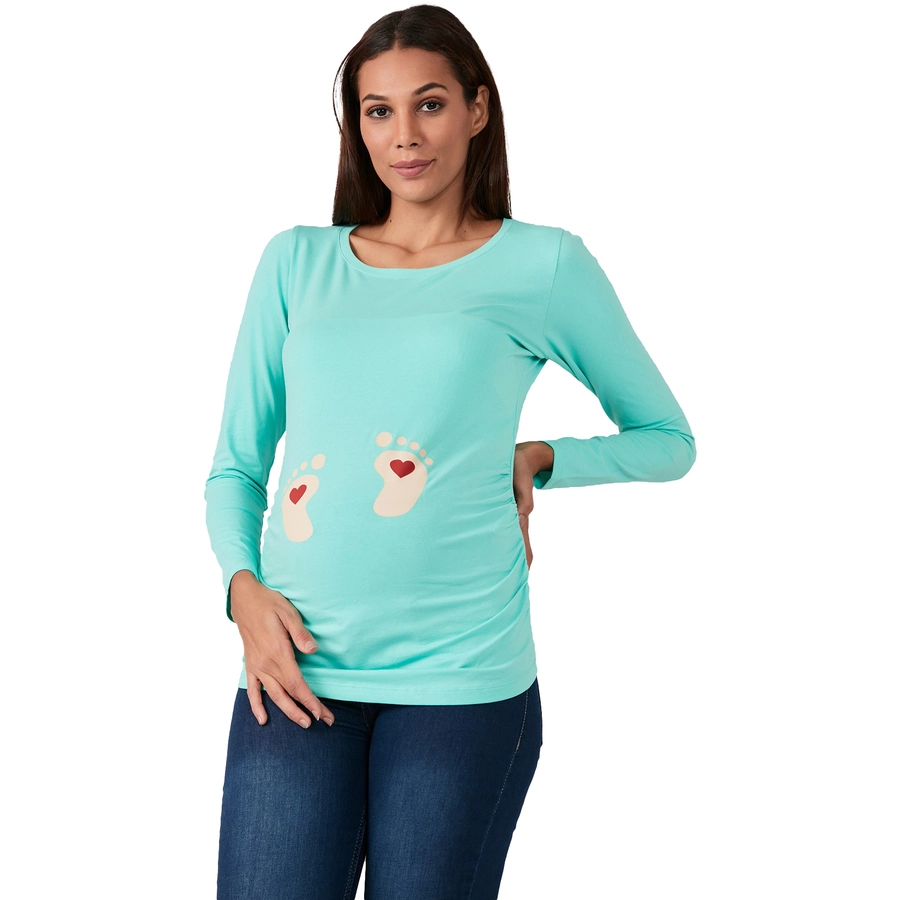M.M.C. Umstandslangarmshirt Baby Füße mit Motiv Mint