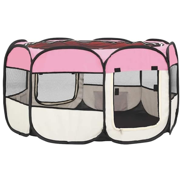 vidaXL Sammenleggbar lekegrind for hunder bæreveske rosa 125x125x61 cm