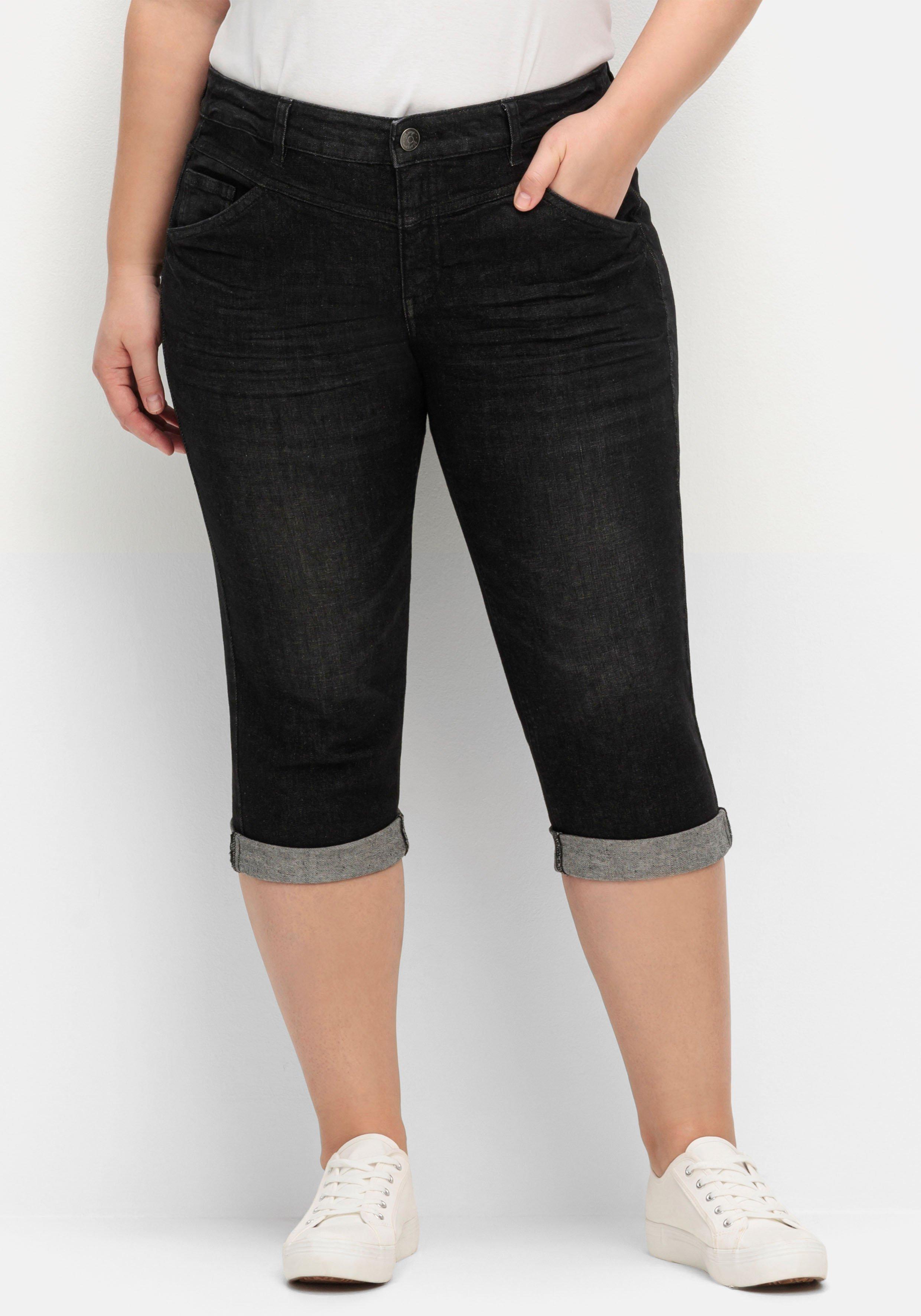 Schmale Caprijeans mit Used-Effekten
