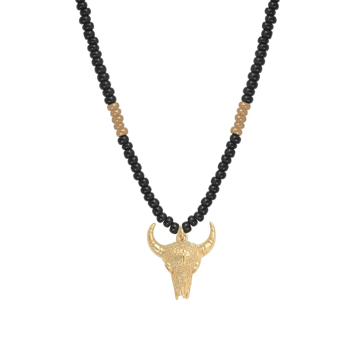 Collier perles rocaille noir taureau or fin 24k ARIZONA