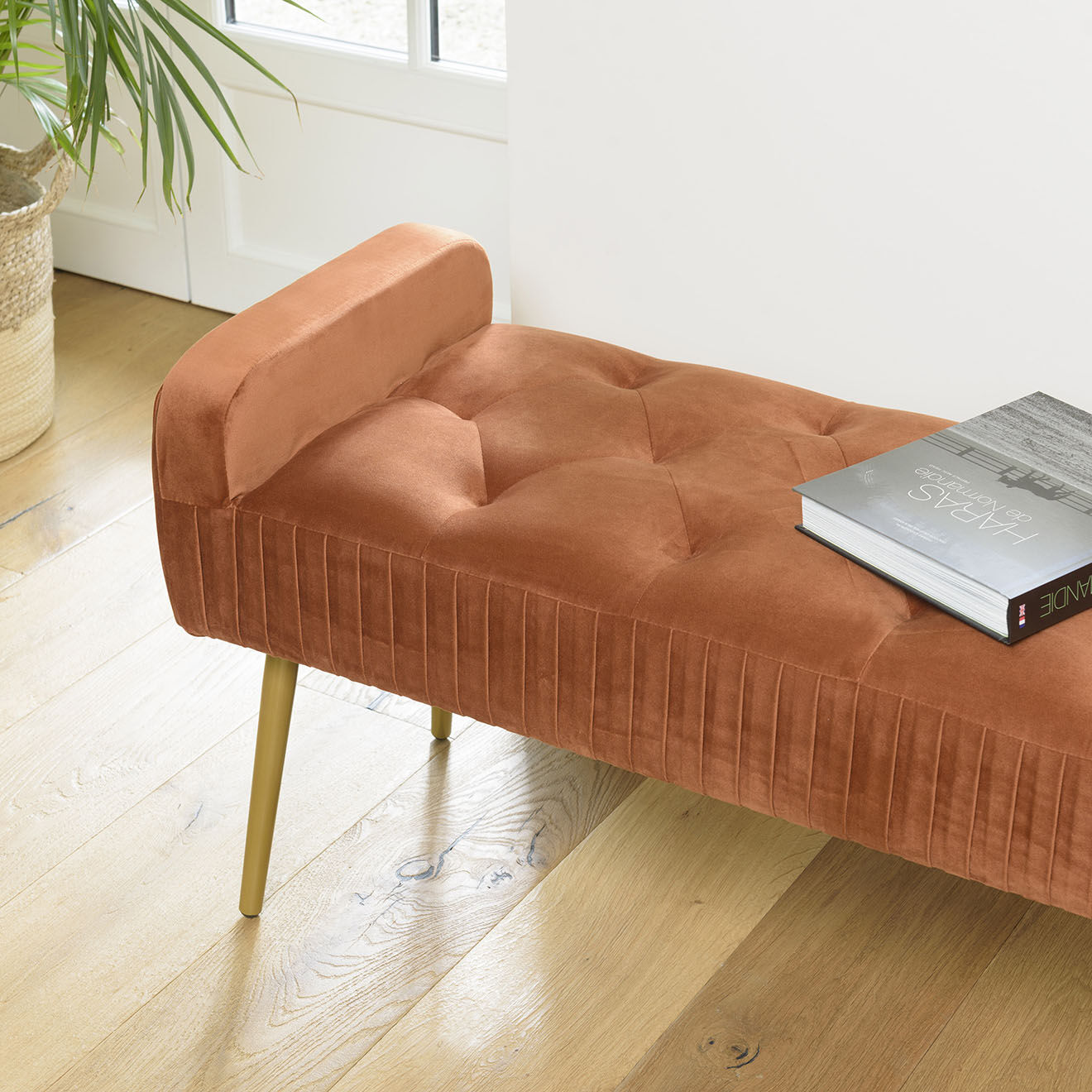 Macabane Banc de lit en velours Albane orange - 103x40x53 cm