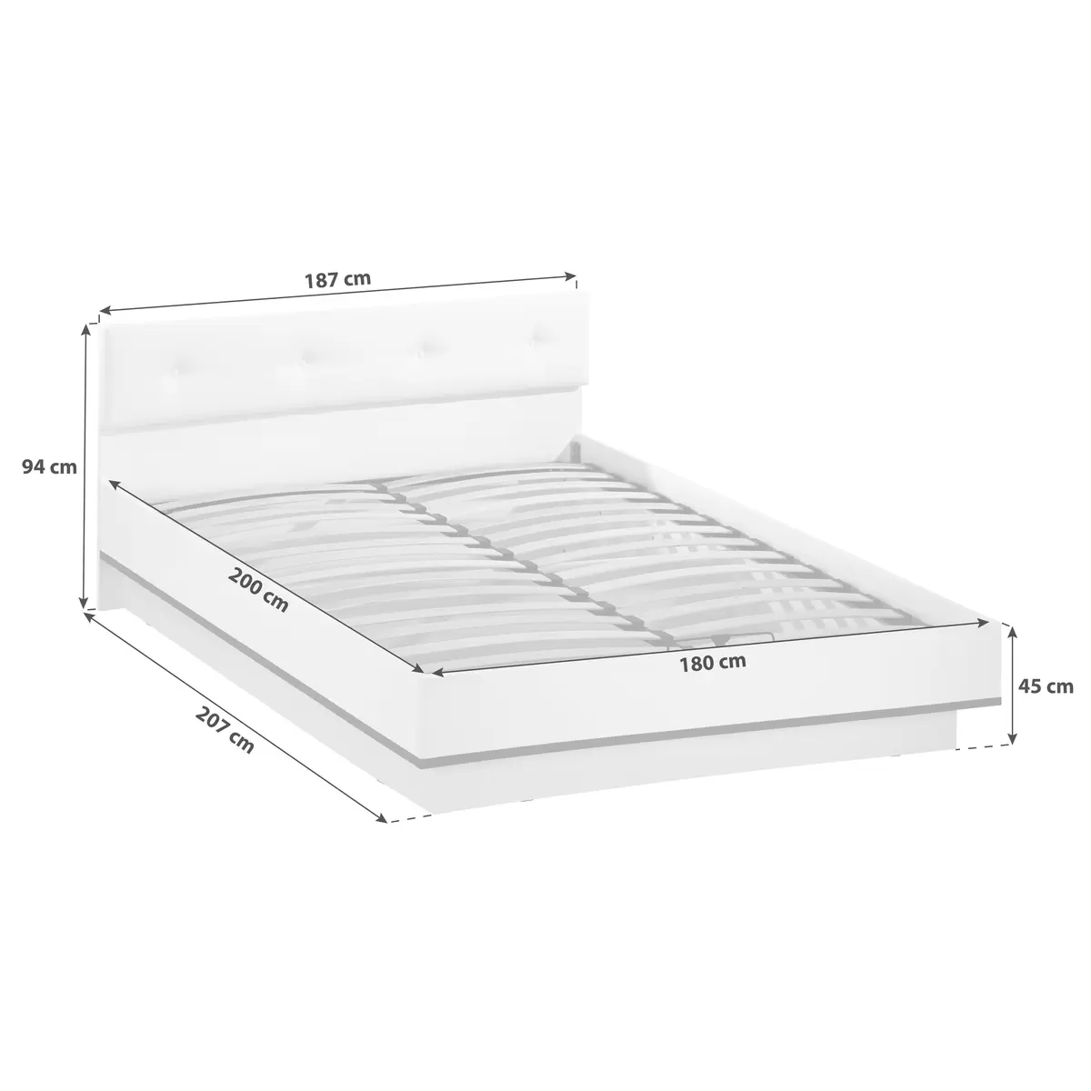 Futonbett Lucca 180 x 200 grau,weiss