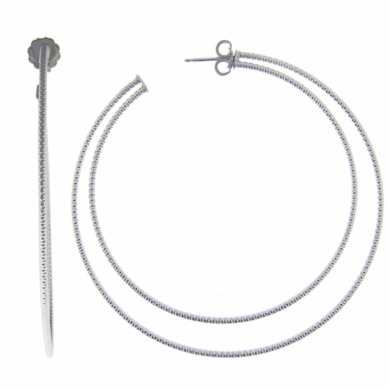 Boucles D Oreilles Créoles Deux Anneaux Très Grand Model Argent Rhodié Diamanté Helena Diamètre 65mm