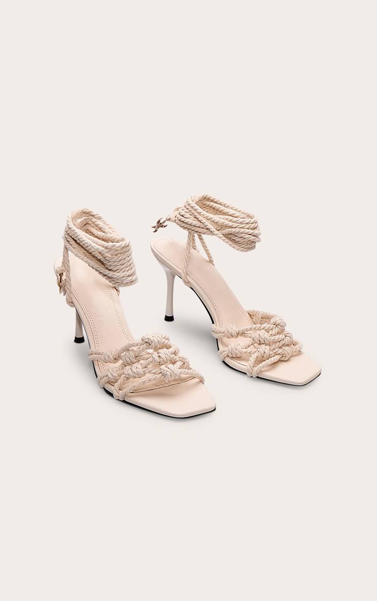 Crème Sandales À Talons En Corde Tressée