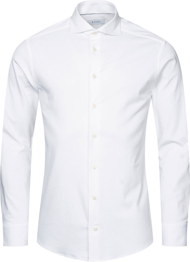 ETON Contemporary Fit White Solid Four-Flex Stretch Shirt Hvid