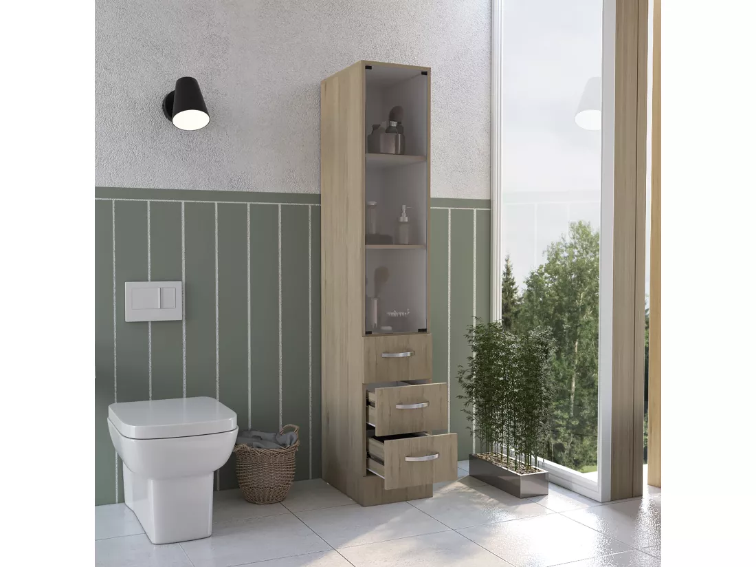 Vanguard Salle de bain Closet. Avec trois larges tiroirs. 17,56 cm P x 30,4 cm L x 173,45 cm A. Rovere / White