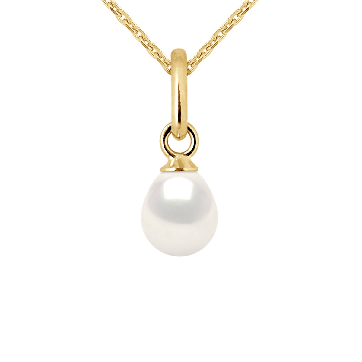 Pendentif Perle d'Eau Douce Poire 5-6 mm Blanche Or Jaune 18 Carats Livré avec Chaîne