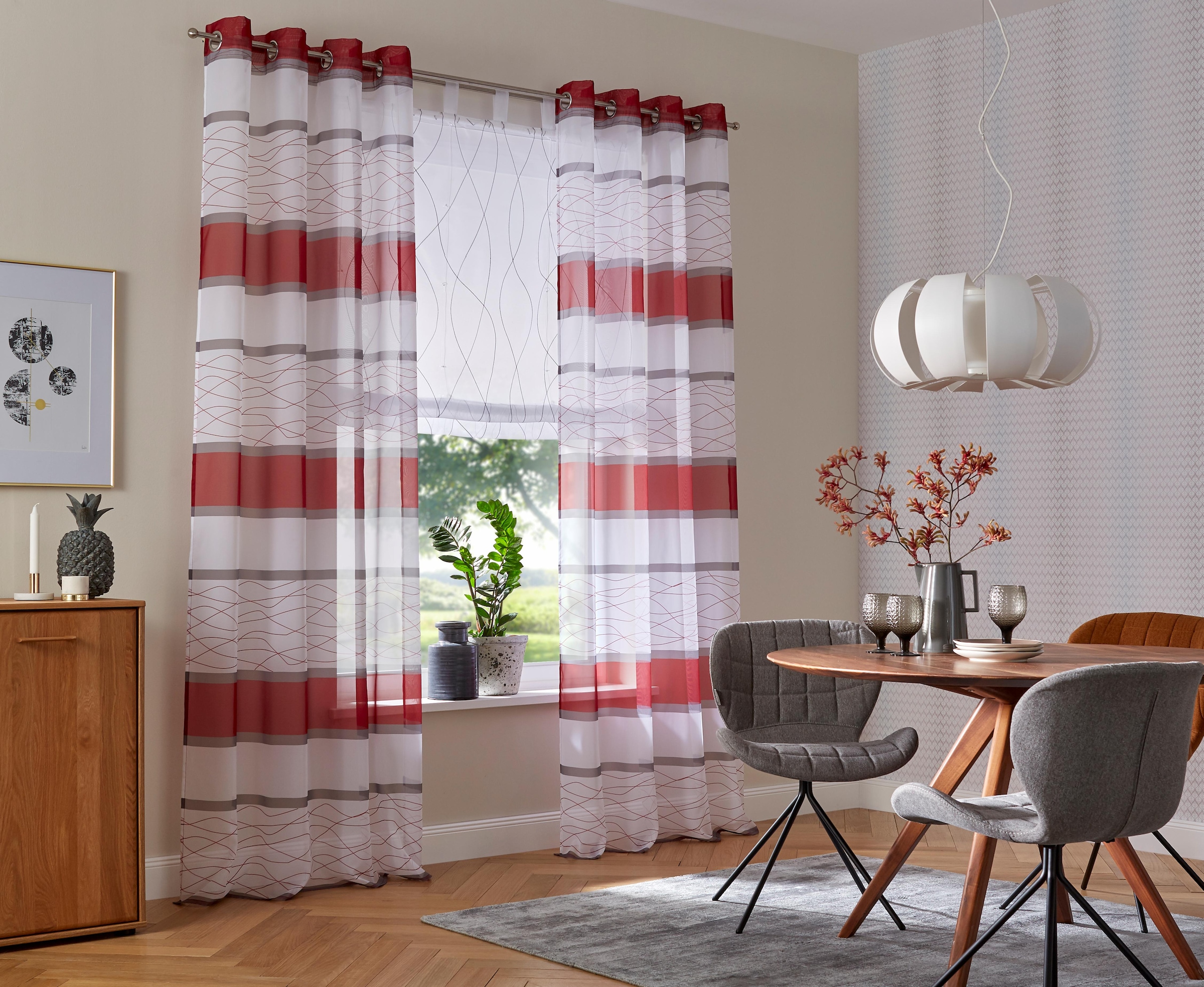 my home Raffrollo »Jay« mit Schlaufen Transparent, Voile, Polyester, mit Wellenmotiv längs bestickt