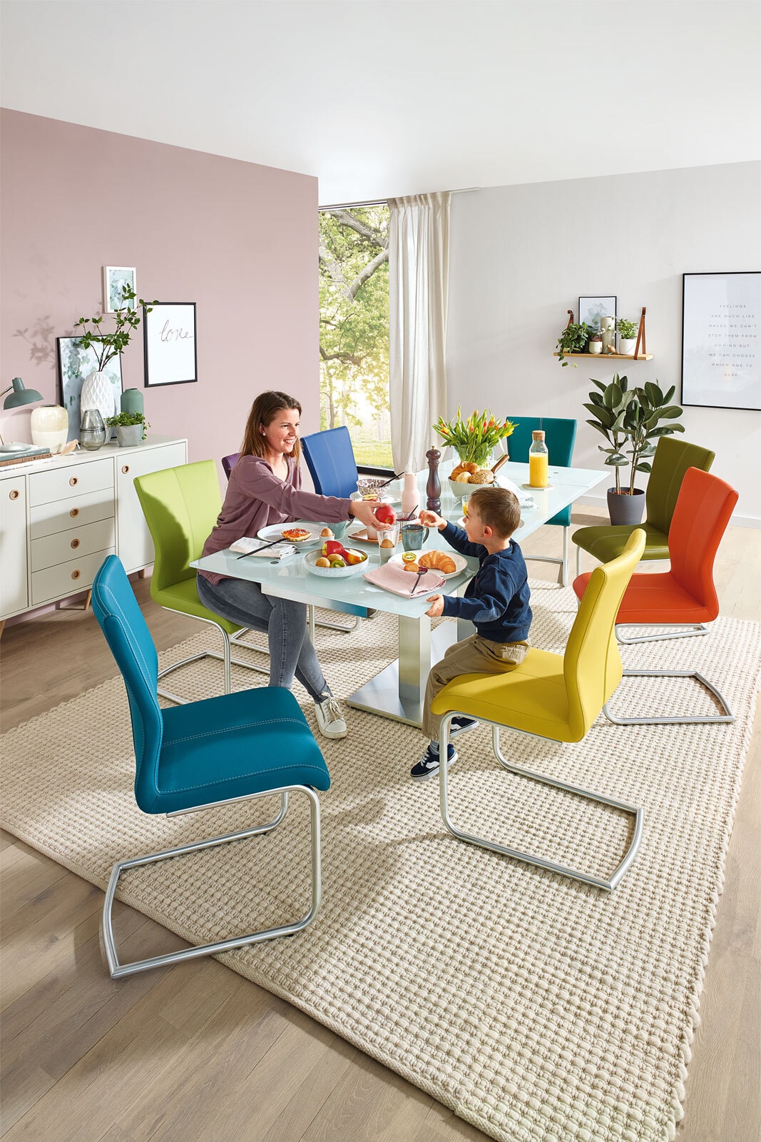 MONDO Esstisch COMEDOR 180-240 x 100 cm Edelstahl /Glas silberfarben