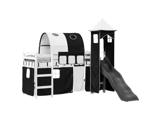 Lit mezzanine enfants avec tour blanc/noir 80x200cm pin massif