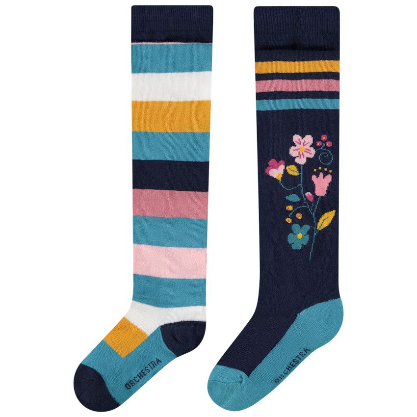 Lot de 2 paires de collants épais fantaisie pour fille - Bleu marine