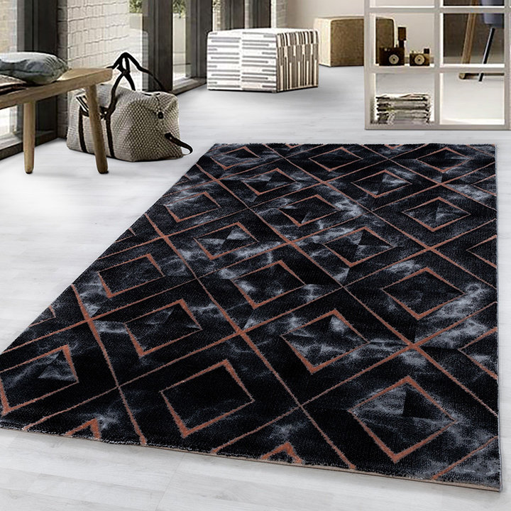 Modern vloerkleed - Marble Square Antraciet/Bruin | Topper