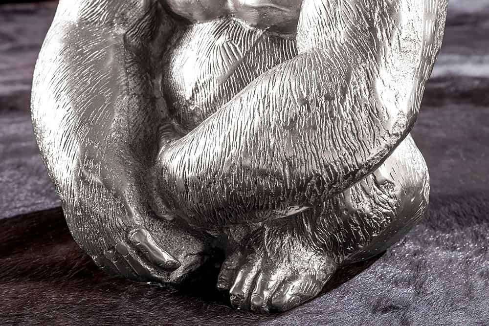 Runder Couchtisch WILDLIFE KONG 60cm silber Metall Glas Affenfigur Gorilla Skulptur handmade