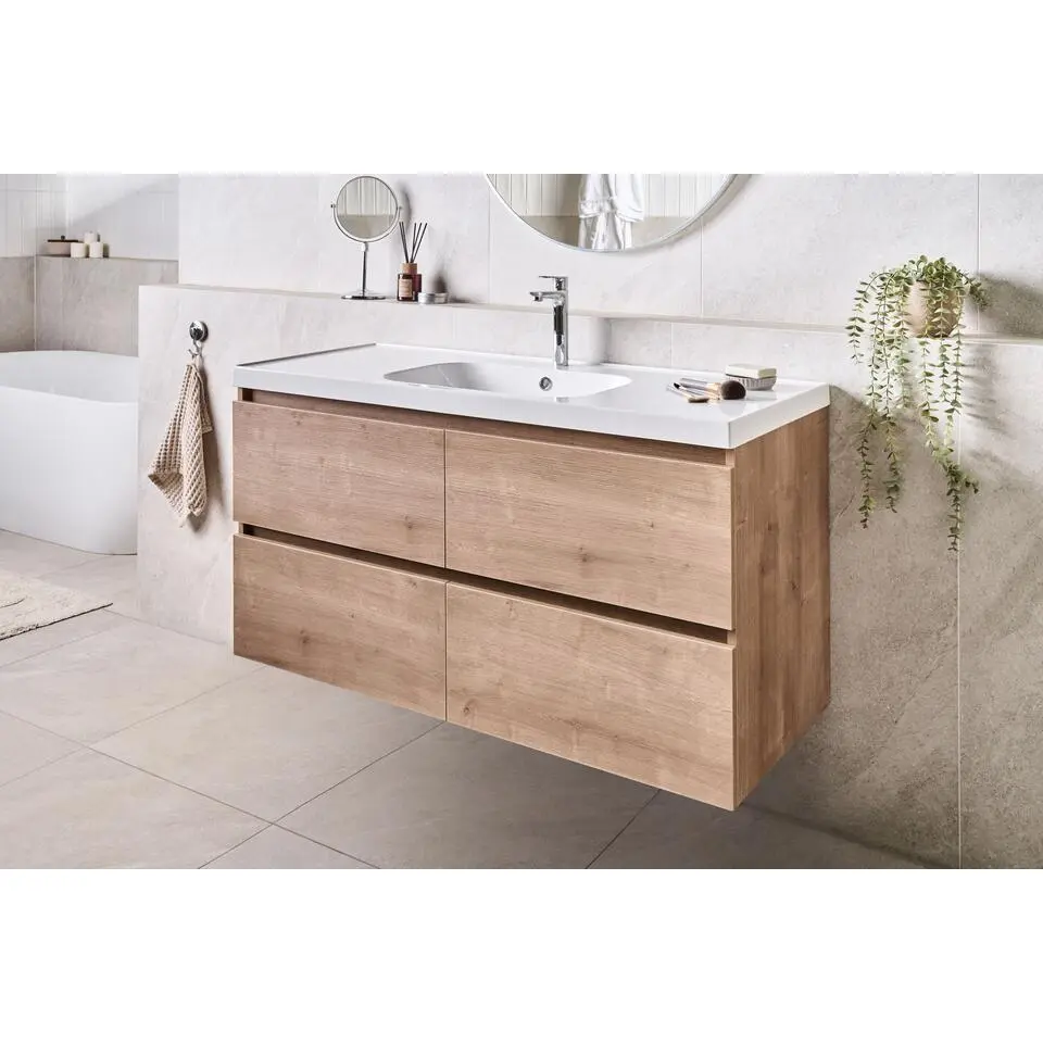 LAGOA - Wandgemonteerd meubel met wasbak - Lichtbruin - 120 cm - MDF
