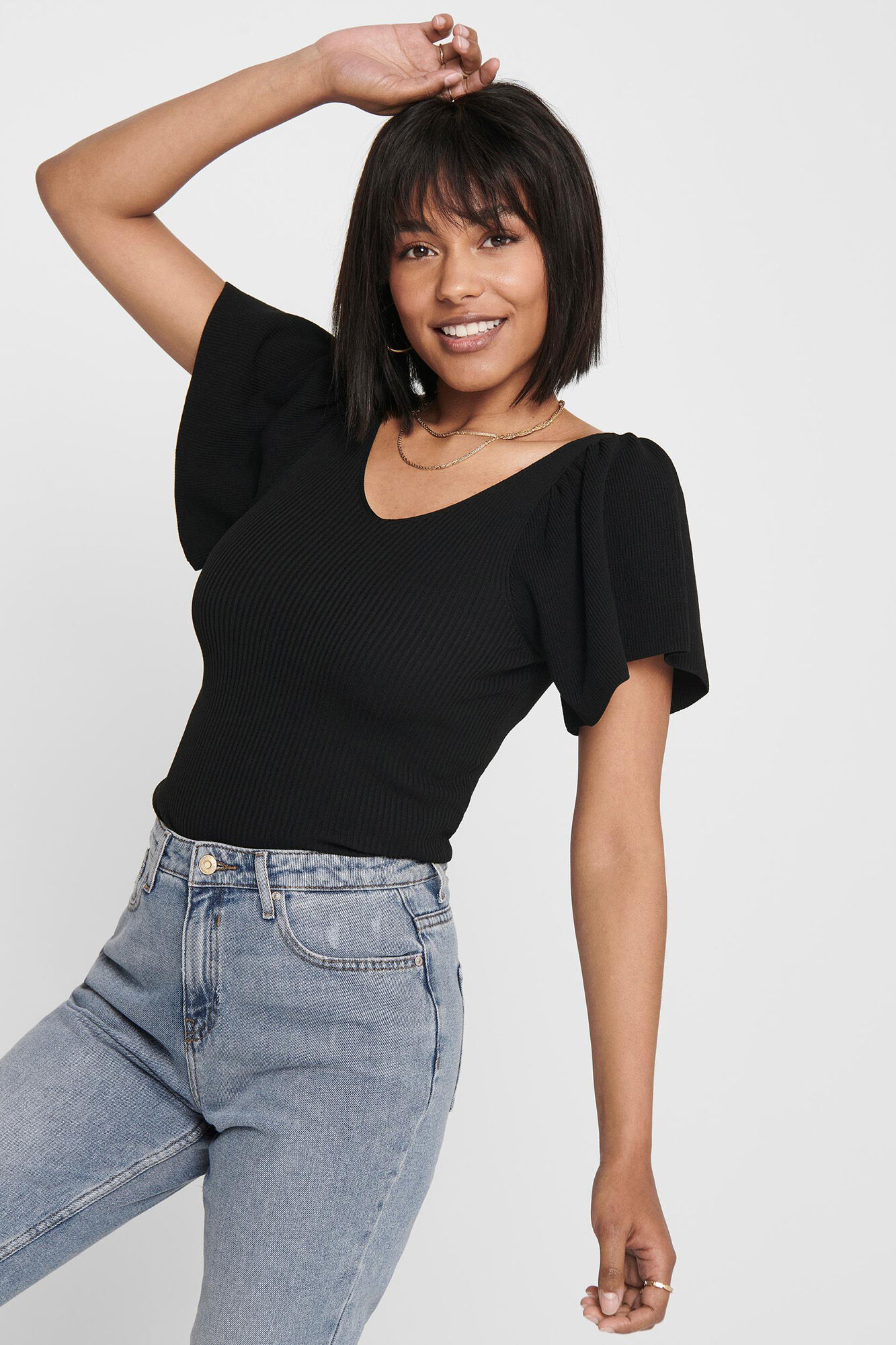 Blusa de manga curta com amarração
