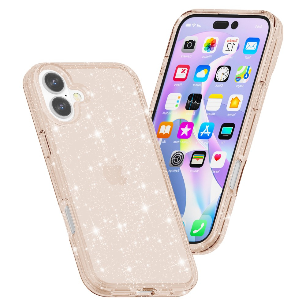 iPhone 16 Hybrid Hardcase Schutzhülle im Glitzer Design - Gold / Transparent