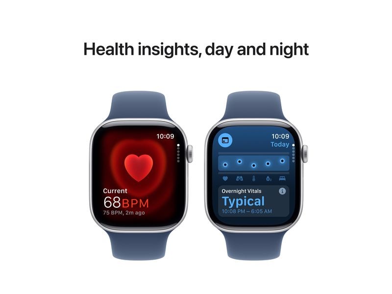 Apple Watch Series 10 46 mm Alu Silber Sport Denim M/L Eine glatte Zehn