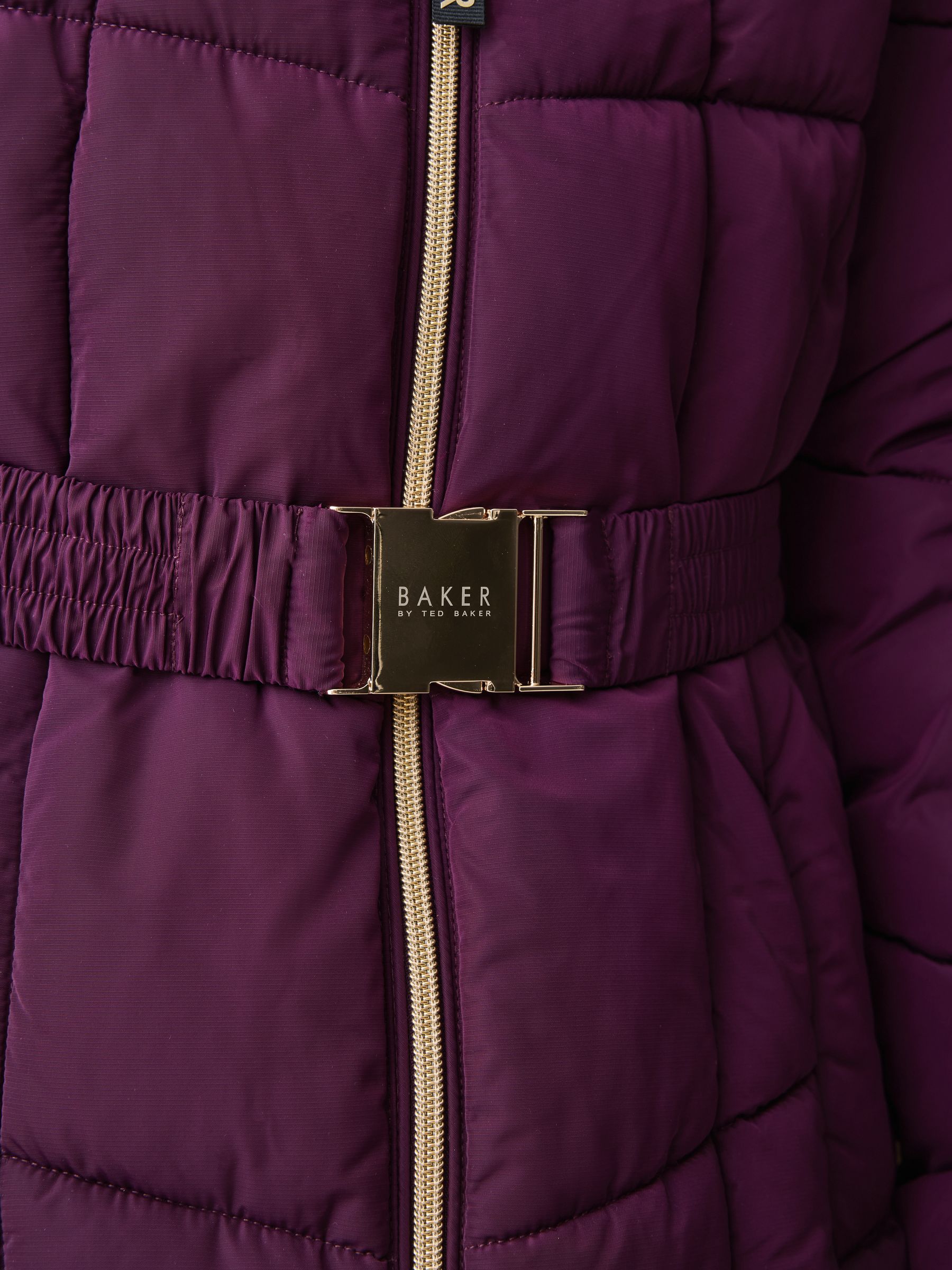 Bordeauxrood - Baker by Ted Baker Regenbestendige gewatteerde lange jas met strik op de rug en ceintuur