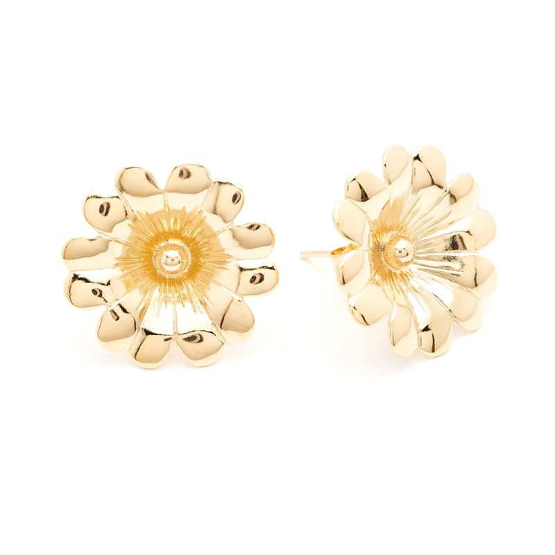 maxi boucles d'oreilles puces fleurs doré à l'or fin - THÉIA
