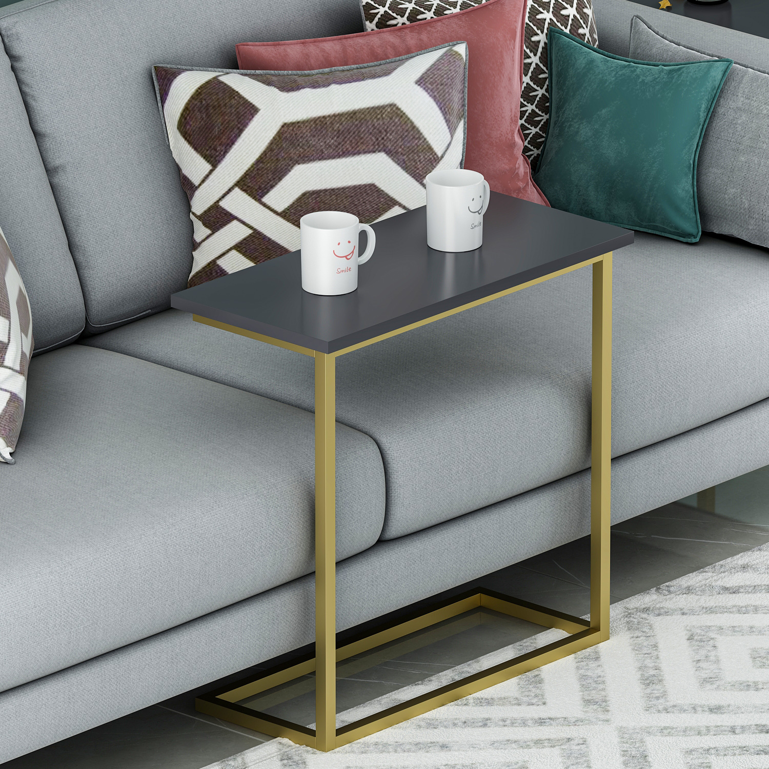 Beistelltisch - grau-gold - Metall - 64 cm